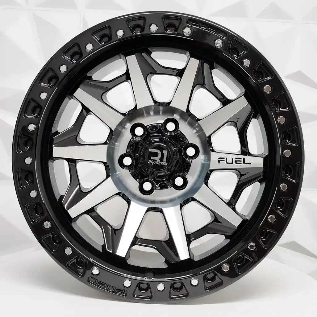 RIN 16X8 6-114.3 R1 SPORT QC1261 BLACK MACHINE FACE+CHROME RIVETS* ET0 CB66.1